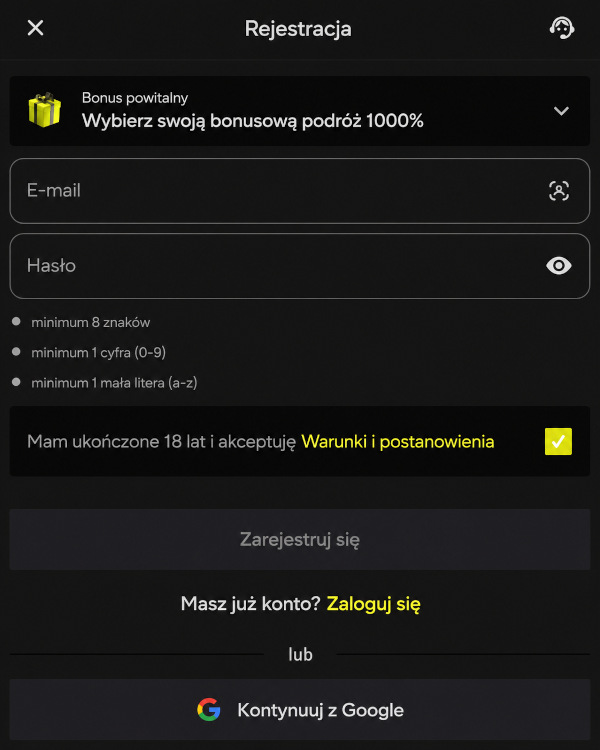 Zarejestruj konto na stronie